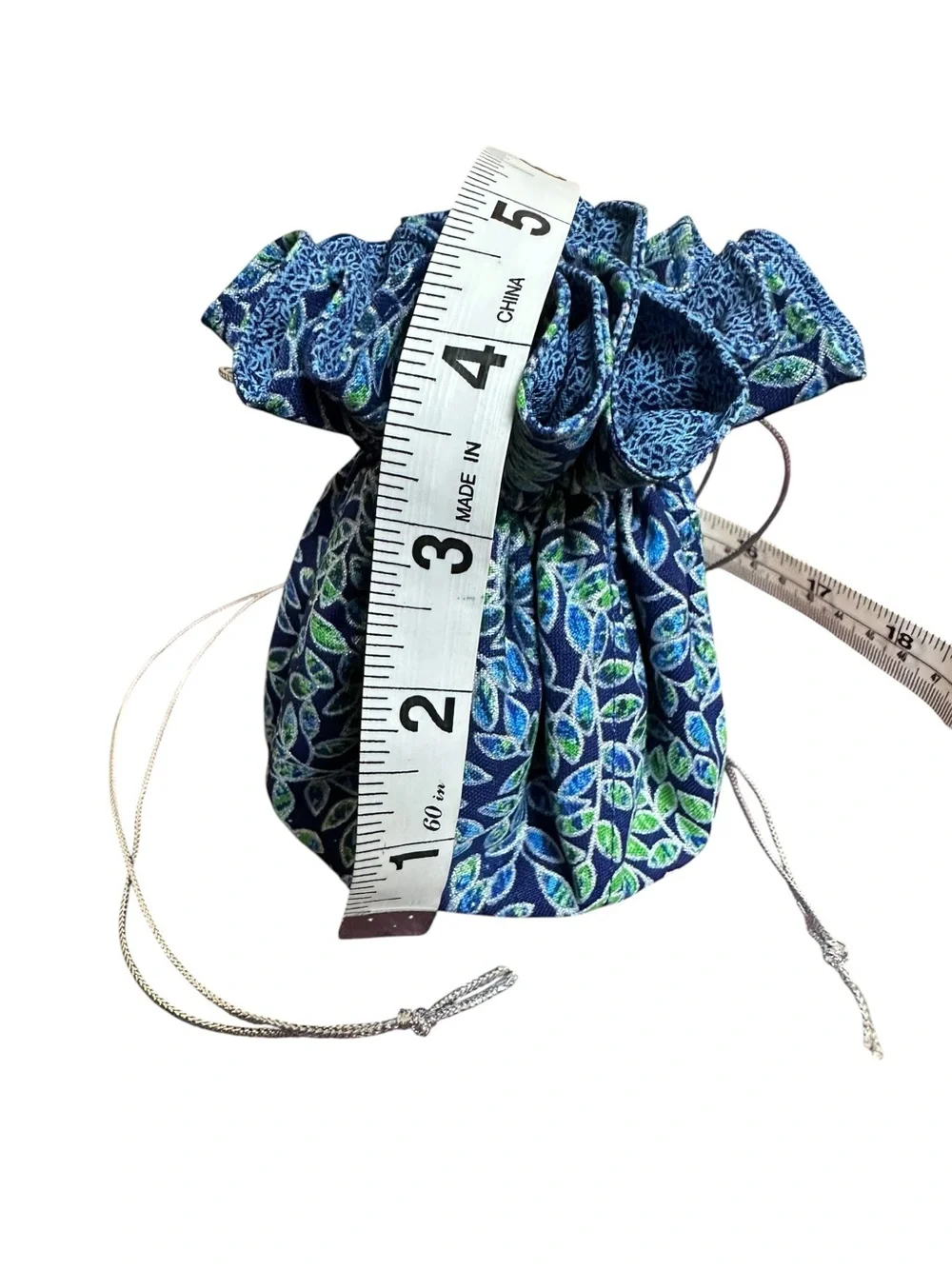 Elegant Blue Leaf Pattern Drawstring Jewelry Travel Cinch Bag